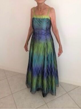 Green & Blue Ombre Evening Dress with Straps